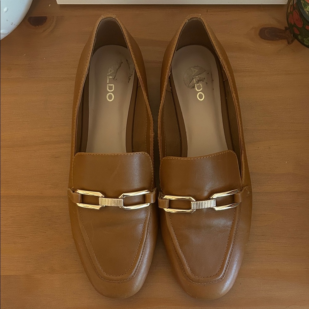 Aldo Women's Tan Loafers with Gold Accent